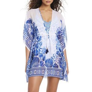 Beyond Control Swimwear Womens Sea Life Chiffon Caftan Coverup, White